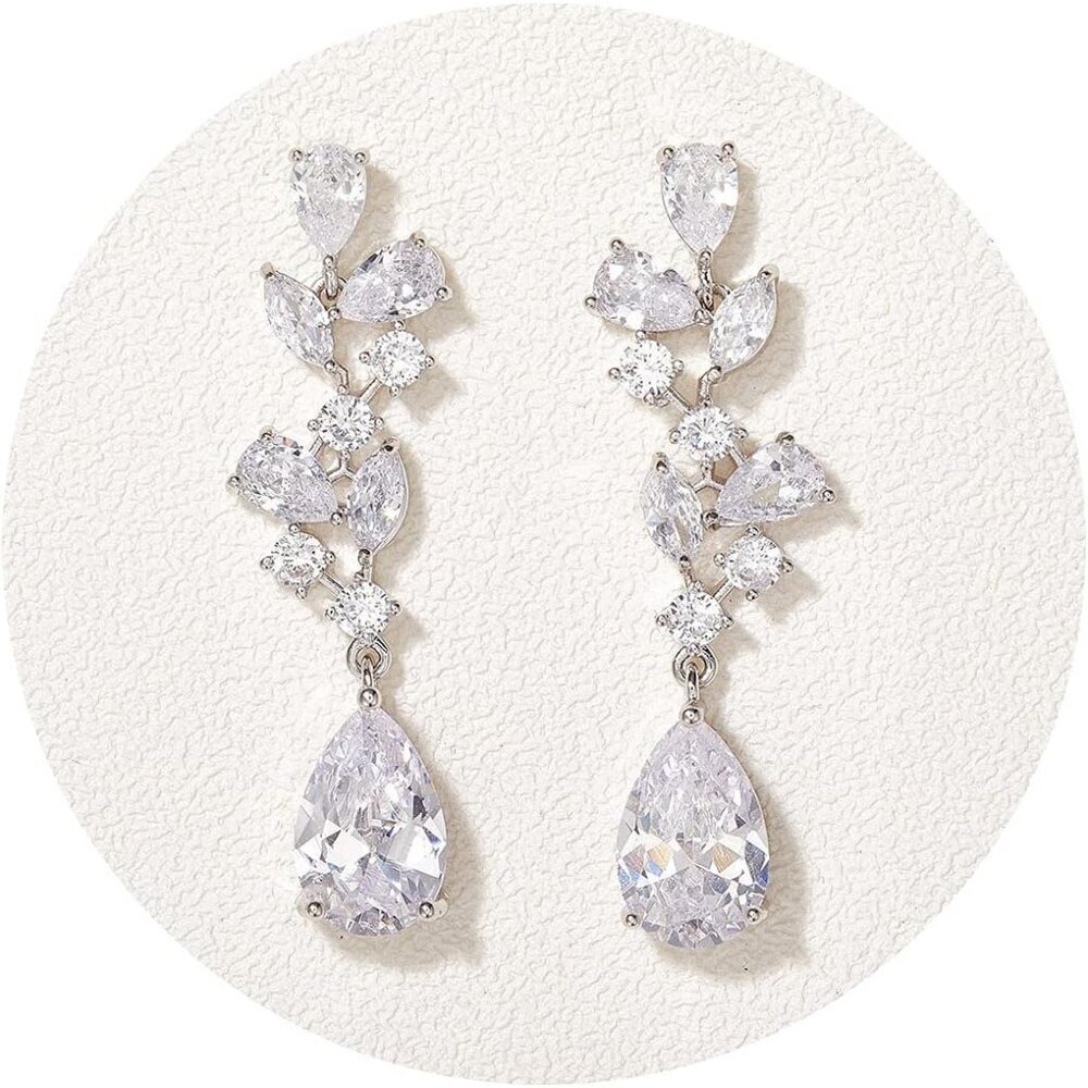Bridal Wedding Earrings Cubic Zirconia Drop Dangle Formal Occasion Jewelry